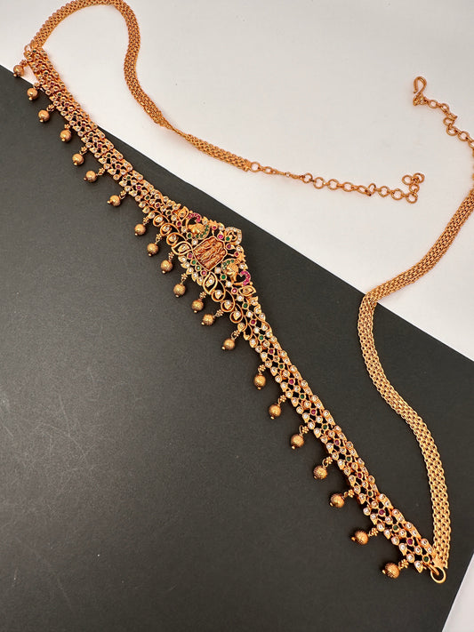 Ram Parivaar Sleek CZ Red Green Multi Stone Matte Finish Hip Chain Vaddanam