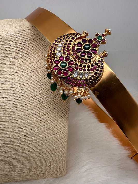 Red Green Jadau Kundan Green Beads Hip Belt Kamarbandh