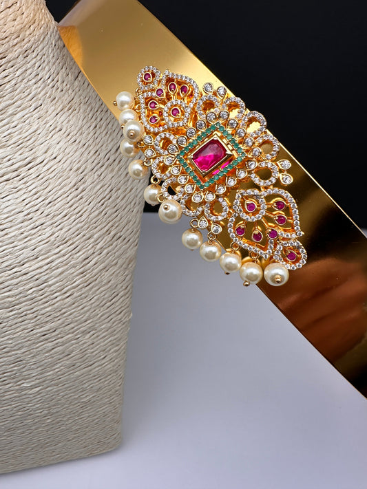 Red Green Jadau Kundan Pearls Hip Belt Kamarbandh