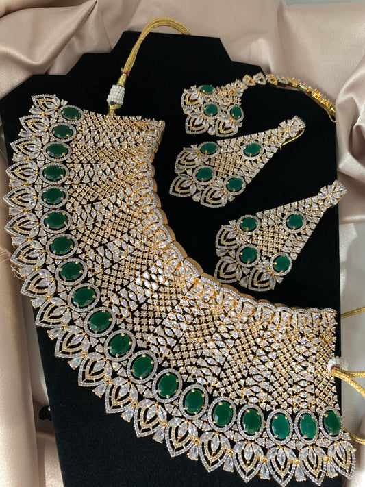 American Diamond Emerald Green Stone Bridal Choker