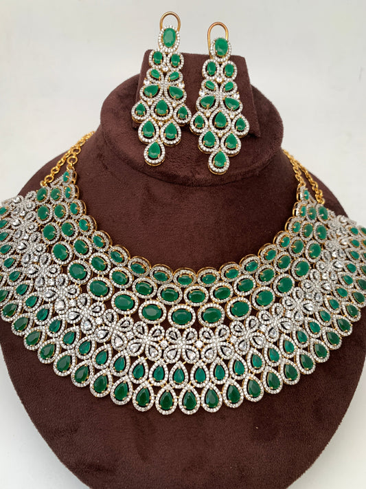 American Diamond Emerald Green Stone Choker
