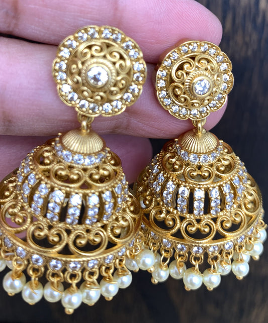 Traditional Dome shaped earring with CZ and Pearls