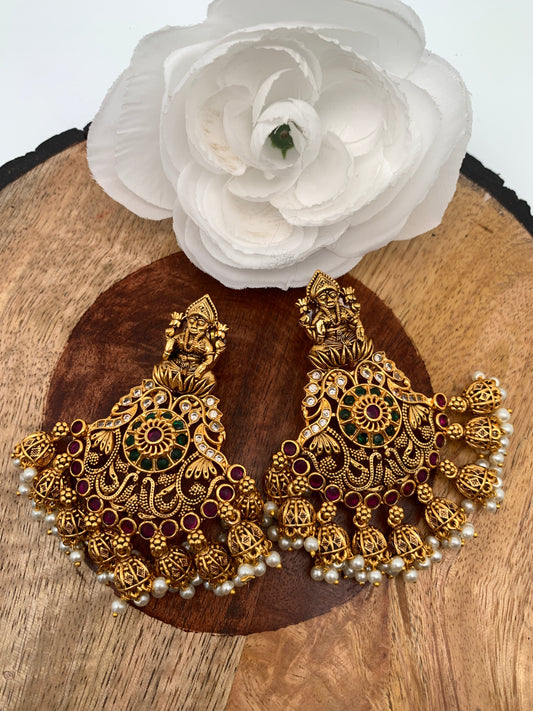 Goddess Lakshmi Nakshi Floral Mini Jhumkis Earrings