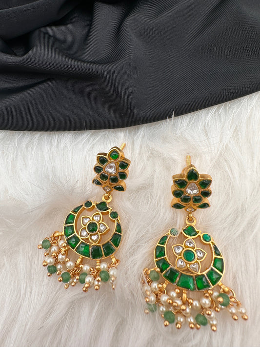 Green Jadau Kundan Earrings