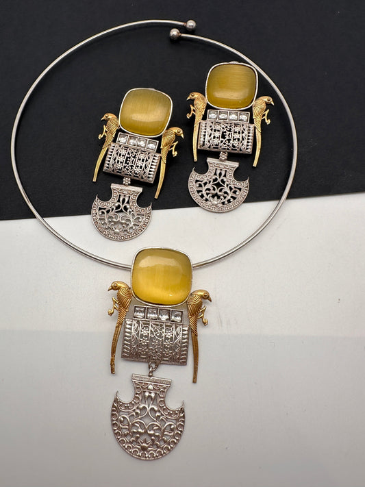 German Silver Oxidized Hasli Necklace - Yellow