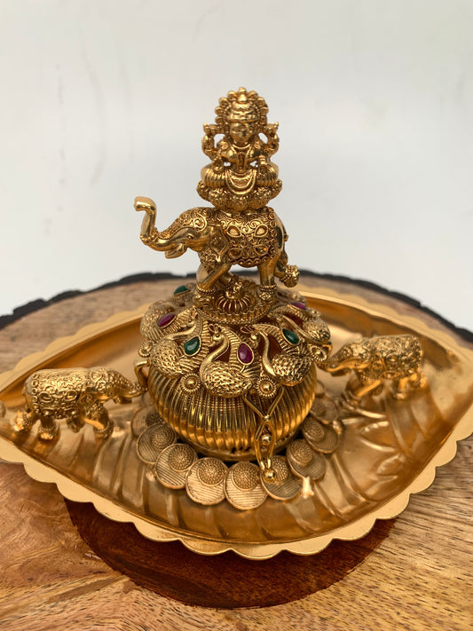Goddess Lakshmi Elephant Matte Finish Kumkum Bharani Plate
