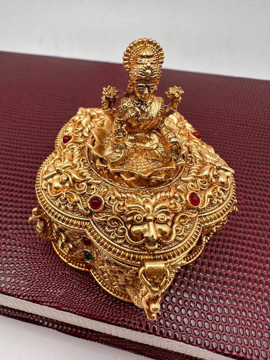 Goddess Lakshmi Peacock Nakshi Matte Finish Kumkum Box Bharani