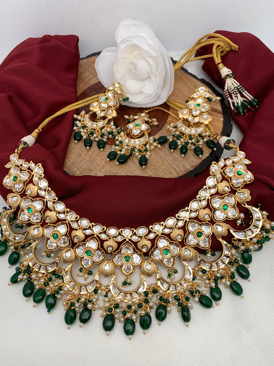 Kundan Green Beads Neckline Necklace