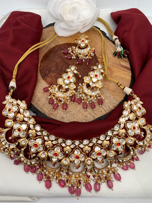 Kundan Pink Beads Neckline Necklace