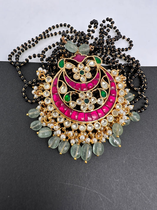 Jadau Kundan Floral Black Beads Mangalsutra Necklace