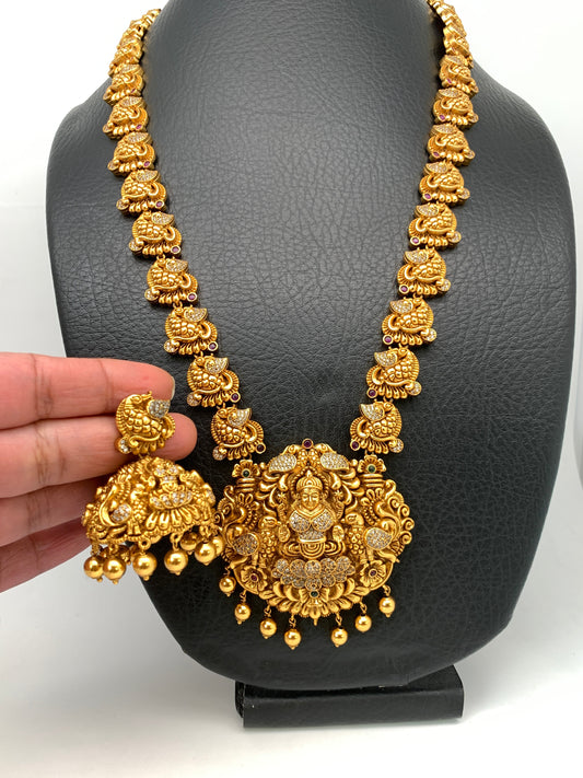 Goddess Lakshmi Matte Finish Nakshi Long Necklace