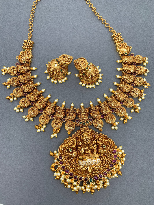 Goddess Lakshmi Nakshi Matte Finish Short Necklace