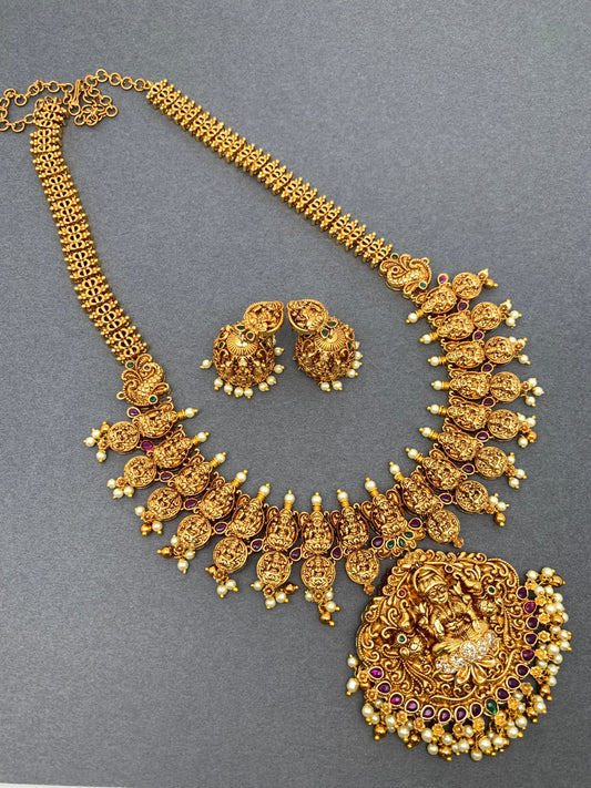 Goddess Lakshmi Nakshi Matte Finish Long Necklace