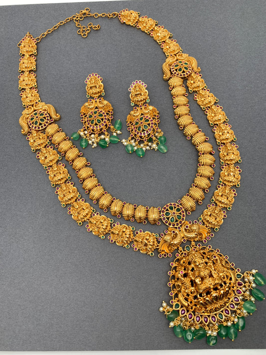 Goddess Lakshmi Nakshi Double Layer Premium Matte Finish Long Necklace