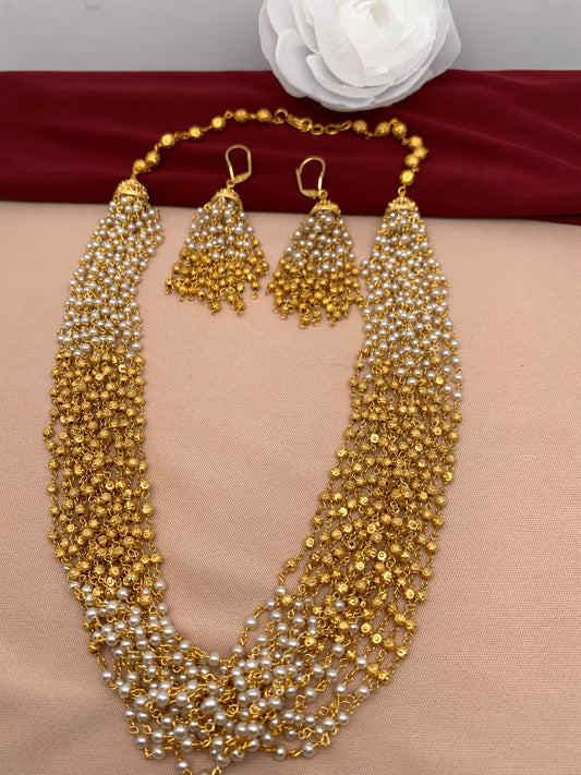 Pearl Bunch Gold Beads and pearls 16 Line Necklace