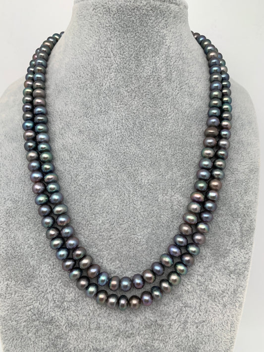 Two line Real Semi Round Pearls Mala