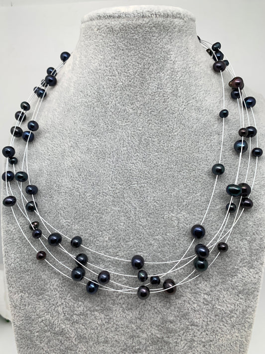 Five line Real Button Pearls Necklace