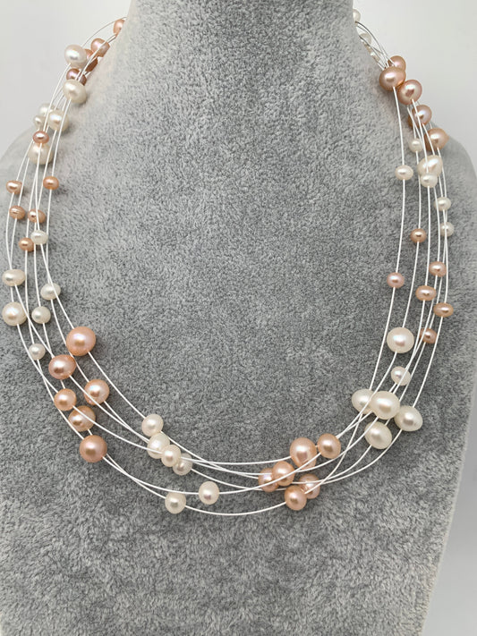 Eight line Real Button Pearls Necklace