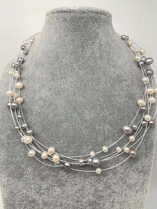 Six line Real Button Pearls Necklace