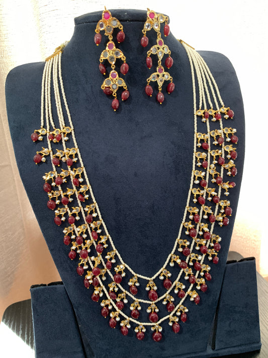 Multi Layer Three line Red Stone Real Ruby Beads Necklace