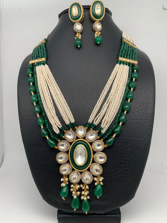 Moissanite Emrald Green Beads Pearls Rani Haar