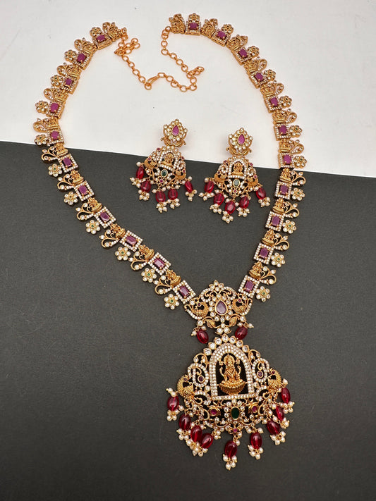 Goddess Lakshmi Red Stone Red beads CZ Matte Finish Necklace