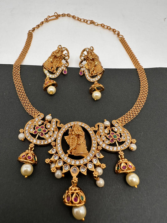 Radha Krishna Pendent Chain Style Matte Finish Dainty Necklace
