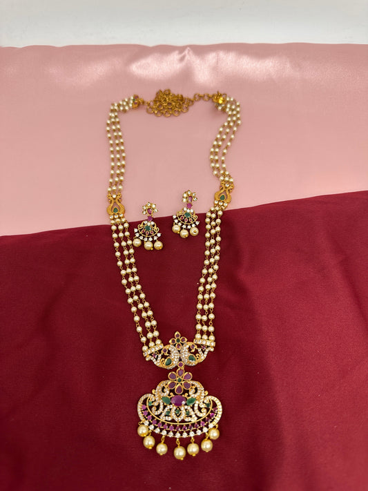 Peacock Pendent Pearl Mala Dainty Necklace