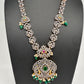 AD Multi Stone Peacock Pattern Victorian Dual Tone Polish Short Necklace
