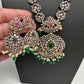 AD Multi Stone Peacock Pattern Victorian Dual Tone Polish Short Necklace