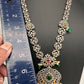 AD Multi Stone Peacock Pattern Victorian Dual Tone Polish Short Necklace