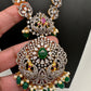 AD Multi Stone Peacock Pattern Victorian Dual Tone Polish Short Necklace