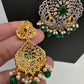 AD Multi Stone Peacock Pattern Victorian Dual Tone Polish Short Necklace