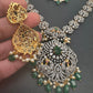 AD Green Stone Peacock Pattern Victorian Dual Tone Polish Long Necklace