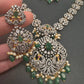 AD Green Stone Peacock Pattern Victorian Dual Tone Polish Long Necklace