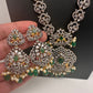 AD Green Stone Peacock Pattern Victorian Dual Tone Polish Long Necklace