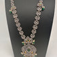 AD Green Stone Peacock Pattern Victorian Dual Tone Polish Long Necklace
