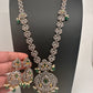 AD Green Stone Peacock Pattern Victorian Dual Tone Polish Long Necklace