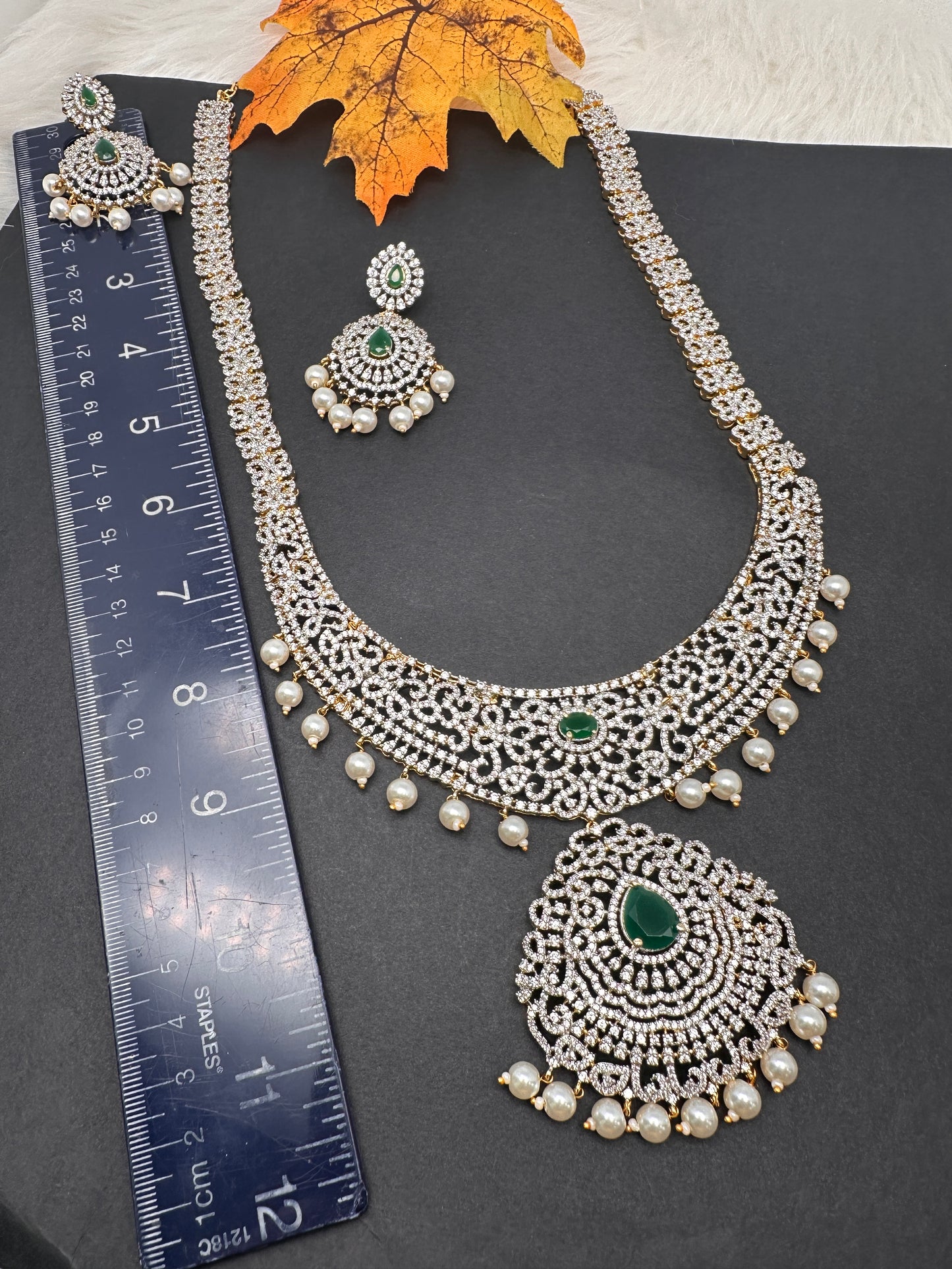 AD Emerald Green Stone Long Necklace