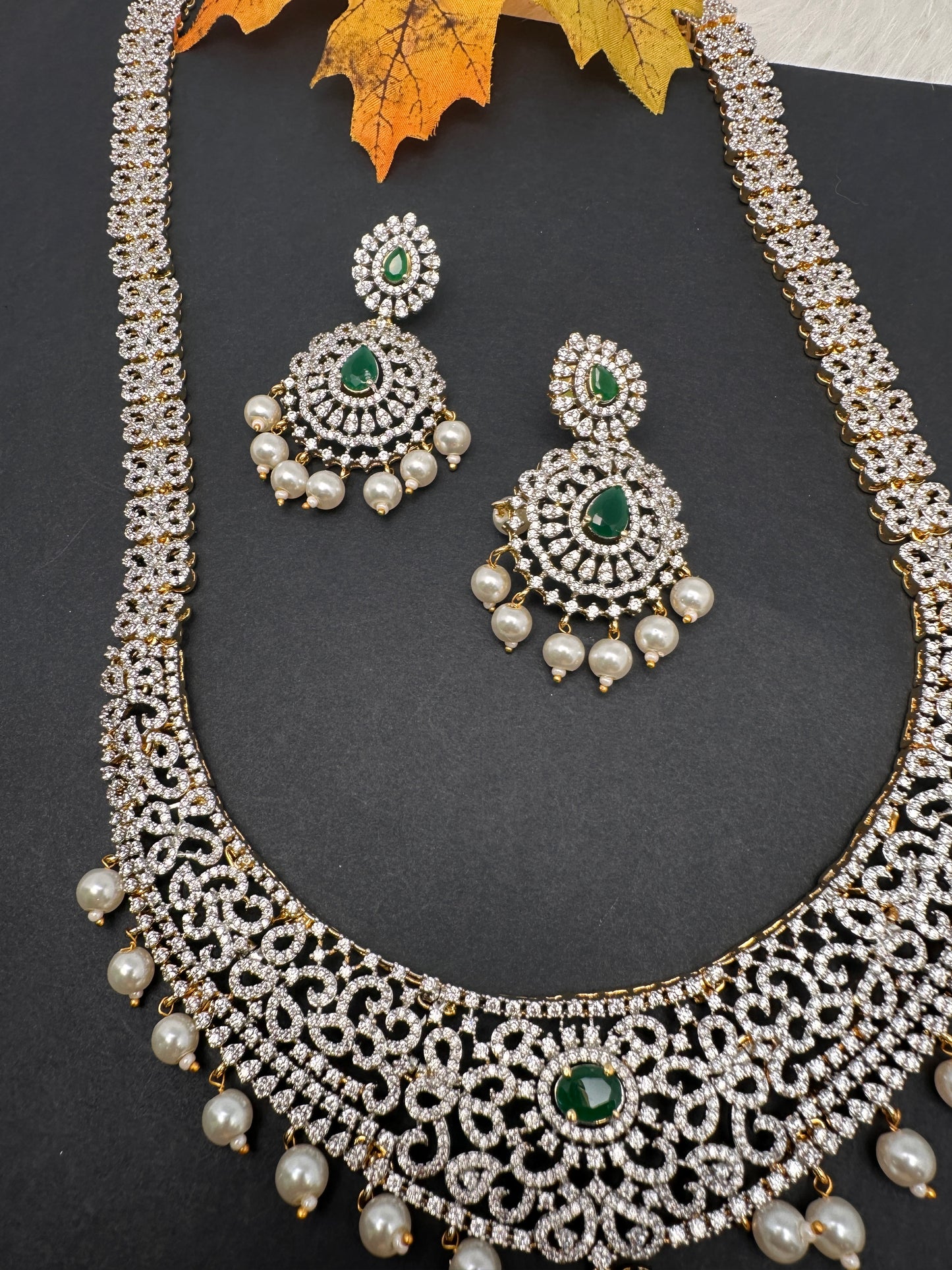 AD Emerald Green Stone Long Necklace