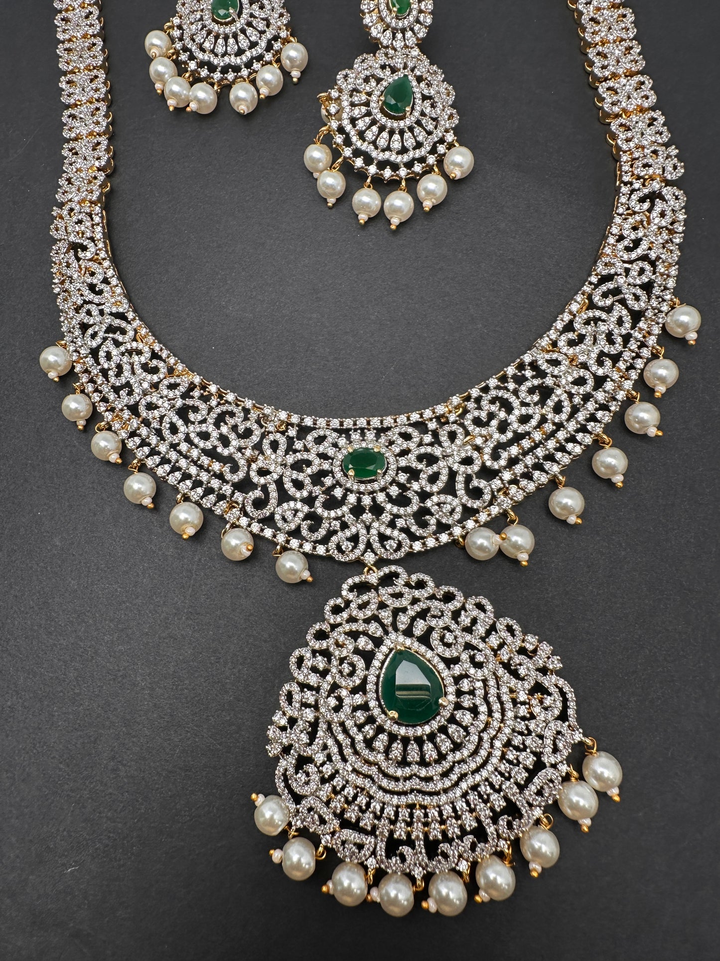 AD Emerald Green Stone Long Necklace
