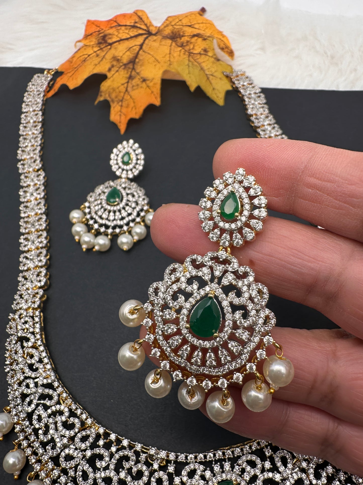 AD Emerald Green Stone Long Necklace