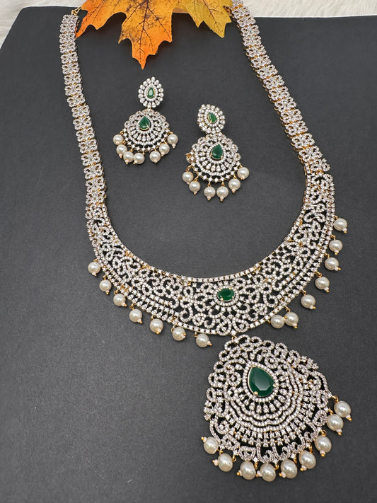 AD Emerald Green Stone Long Necklace