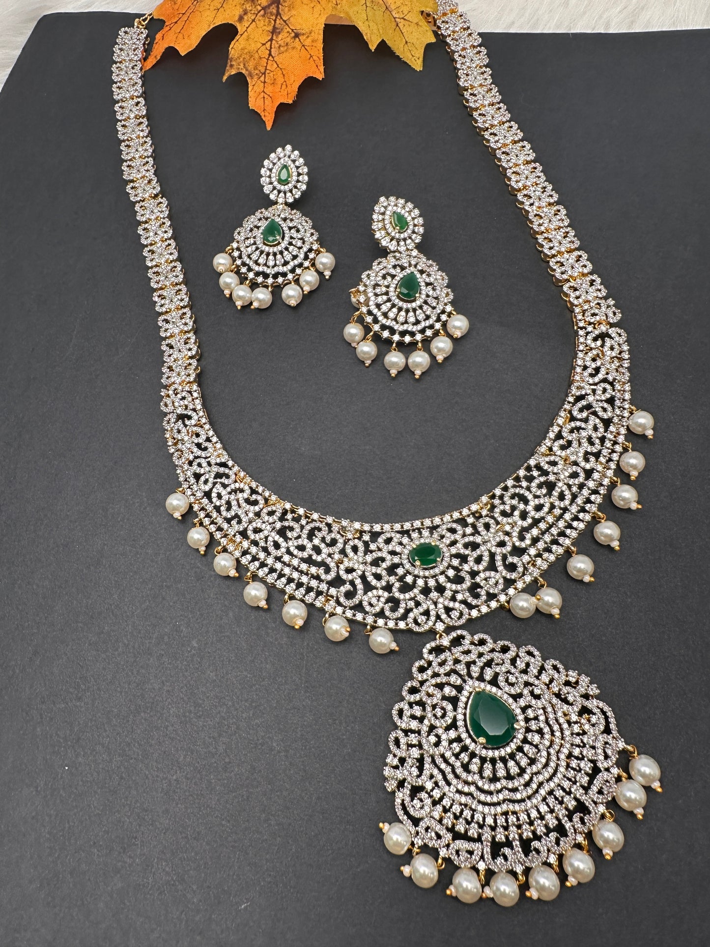 AD Emerald Green Stone Long Necklace