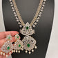 AD Diamond Finish Color Stone Peacock Design Short Necklace