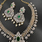 AD Diamond Finish Color Stone Peacock Design Short Necklace