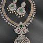 AD Diamond Finish Color Stone Peacock Design Short Necklace