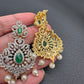 AD Diamond Finish Color Stone Peacock Design Short Necklace