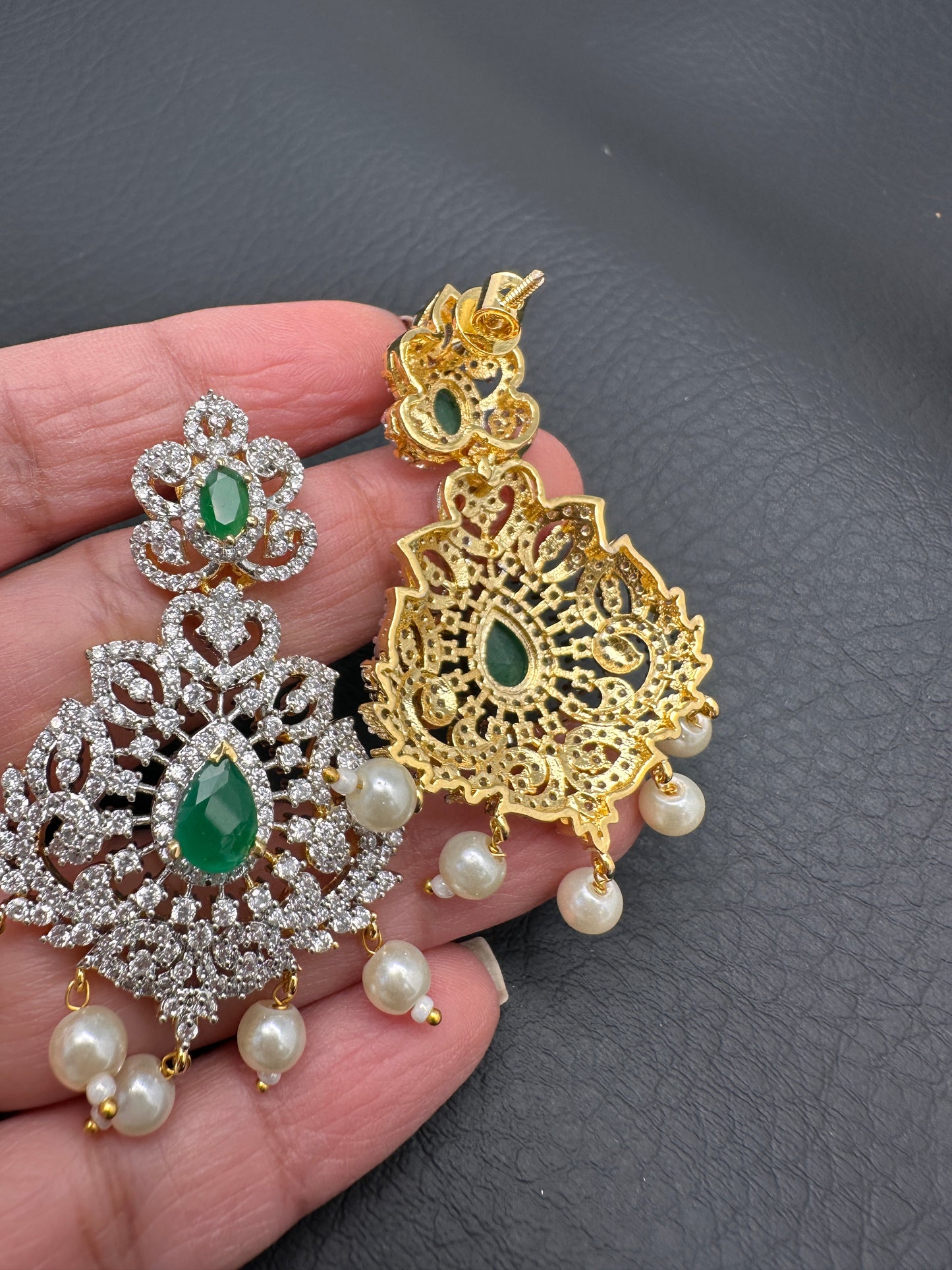 AD Diamond Finish Color Stone Peacock Design Short Necklace