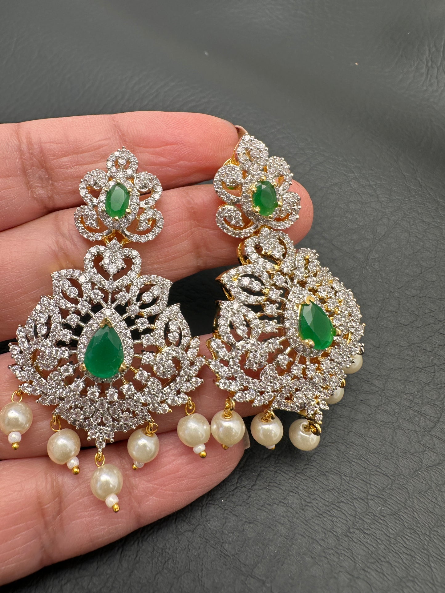 AD Diamond Finish Color Stone Peacock Design Short Necklace